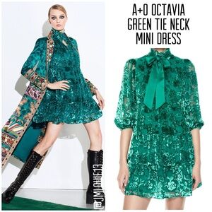 🎀SOLD🎀Alice + Olivia Octavia Green Tie Neck Mini Dress